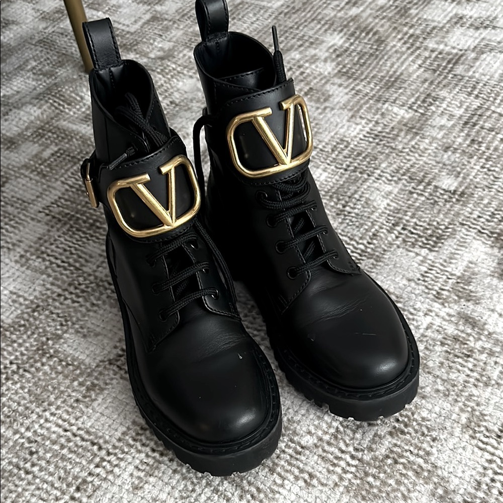 Valentino Garavani black Go Logo buckle ankle boots size 36.5